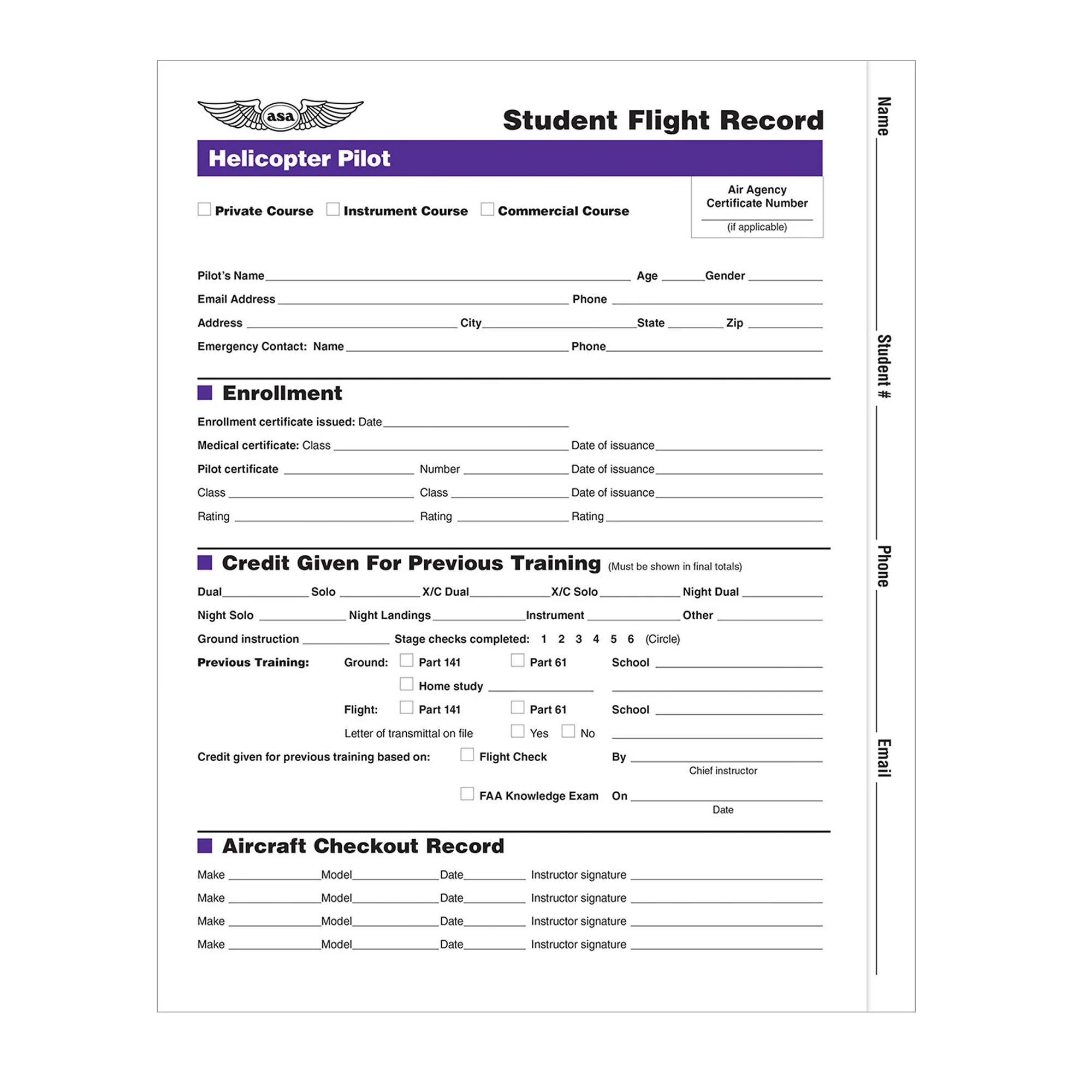 ASA - Student Flight Records: Helicopter 4th Edition